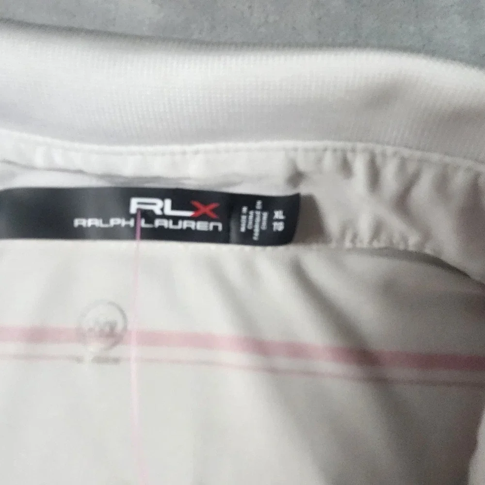 RLX Ralph Lauren Mens Pink White Striped‎ Polo size XL